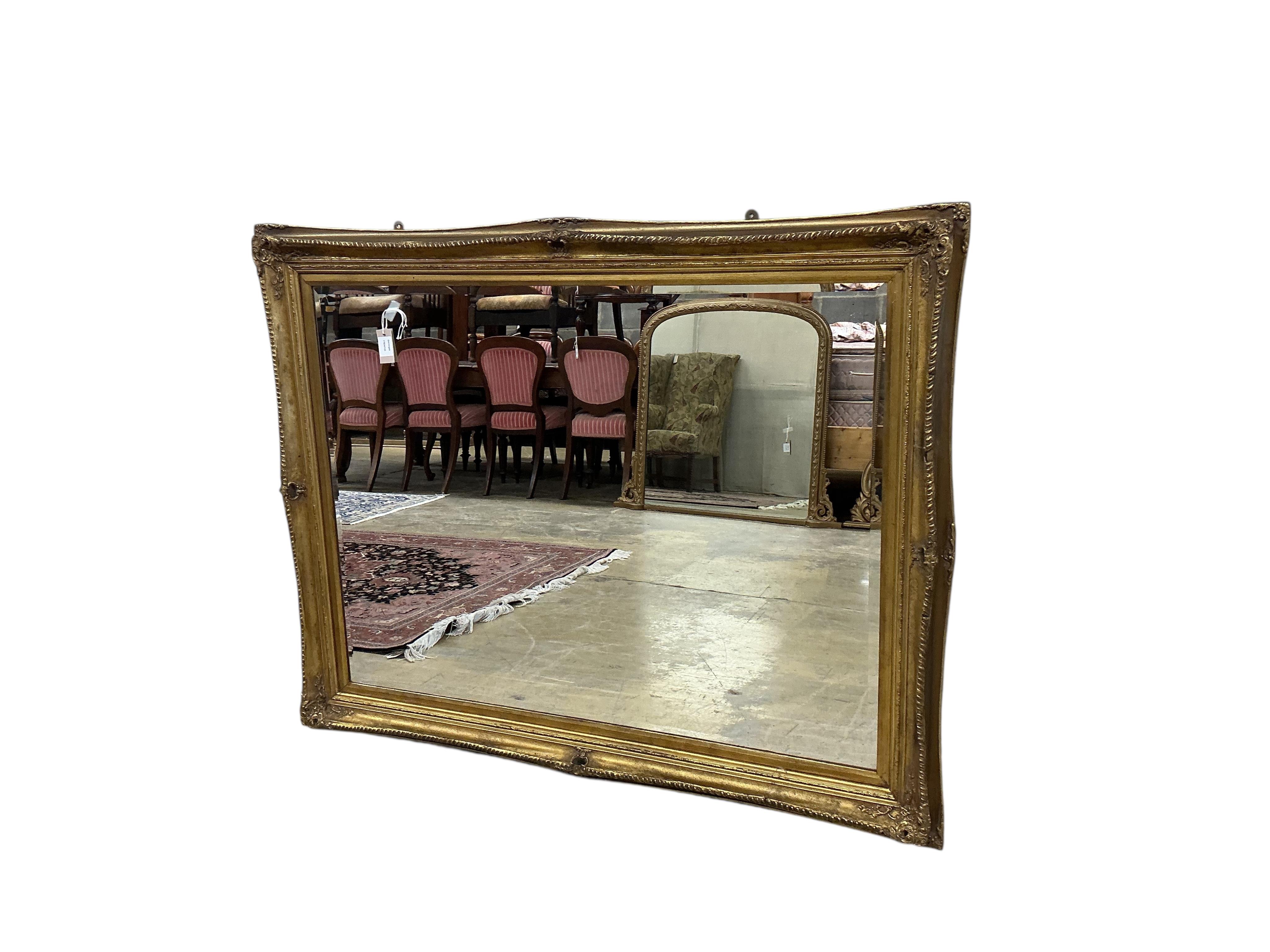 A Victorian style rectangular gilt framed wall mirror, width 146cm, height 116cm